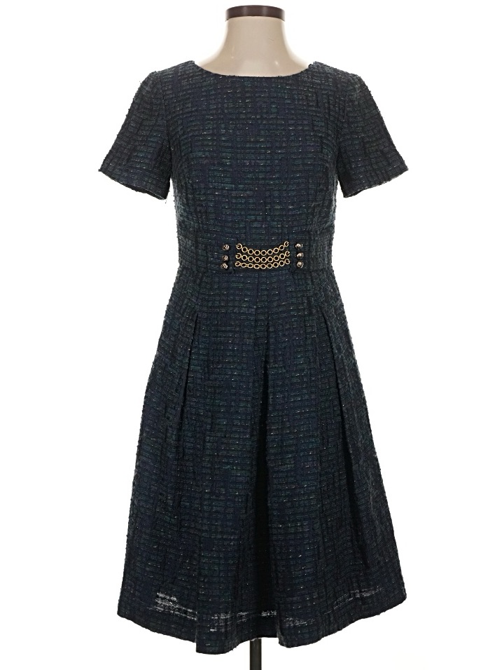 Kay Unger Tweed Dress Belted Chain Detail